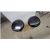Image 4 : Pair of Bar Stools with Round Black Padded Seats, Wooden Legs, and Metal Footrests