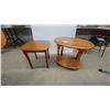Image 1 : Oak Oval Coffee Table with Lower Shelf and Turned Legs and Wooden Triangular End Table biggest