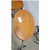 Image 2 : Oak Oval Coffee Table with Lower Shelf and Turned Legs and Wooden Triangular End Table biggest