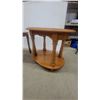 Image 3 : Oak Oval Coffee Table with Lower Shelf and Turned Legs and Wooden Triangular End Table biggest