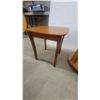 Image 4 : Oak Oval Coffee Table with Lower Shelf and Turned Legs and Wooden Triangular End Table biggest
