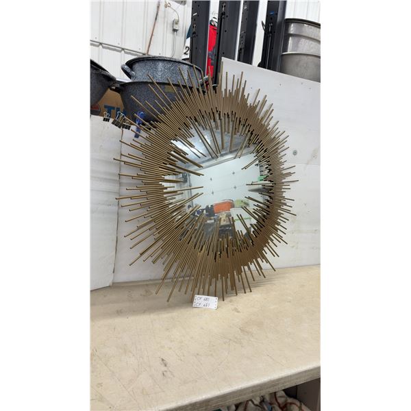 Sunburst Mirror with Gold-Tone Metal Rods, Approximately 44” Diameter