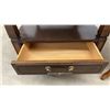 Image 4 : Two End Tables: Dark Wood with Drawer and Scalloped-Edge with Drawer