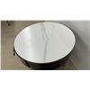 Image 5 : Round Side Table with White Faux Marble Top, Black Base, Gold Mesh Drawer, and Gold Accents