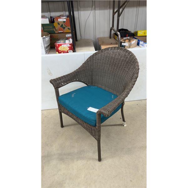 Wicker Patio Chair with Teal Cushion
