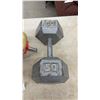 Image 2 : 2 Plastic York Dumbbells and 50 Pound Steel Hex Dumbbell