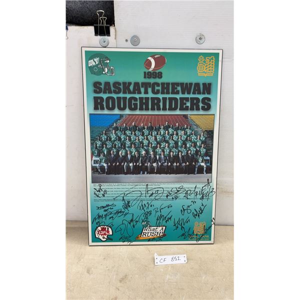 1998 Saskatchewan Roughriders CFL Autographed Team Photo Hardboard Poster, 27 × 18”