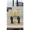 Image 1 : Pair of Carved Wood Horse Head Table Lamps with Shades, 33” high