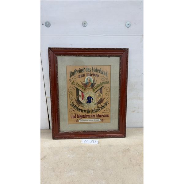 Framed German WWI-Era Embroidered Military Commemorative, Kaiser Wilhelm II and Soldier Portraits