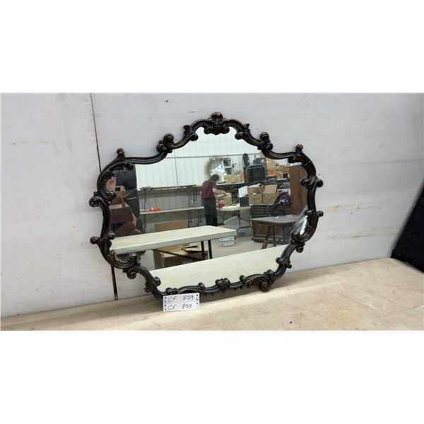 Ornate Wall Mirror with Dark Bronze-Tone and Gilt Style Frame, 23 × 29”