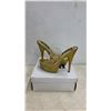 Image 2 : J Gold Glitter Platform Mule Heels Size 6 and Black Strap Platform Heels Size 6