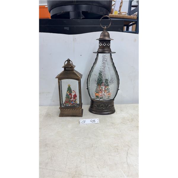 Battery Operated Bronze-Finished Christmas Snow Globe Lanterns with Santa, Reindeer, and Trees