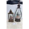 Image 2 : Battery Operated Bronze-Finished Christmas Snow Globe Lanterns with Santa, Reindeer, and Trees