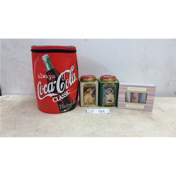 Coca-Cola Insulated Cooler Bag, Two Vintage-Style Tins and Crabtree and Evelyn Hand Therapy Set