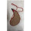 Image 4 : Vintage Wool-Wrapped Metal Canteen with Canvas Strap and 2 Spanish Suede Leather Bota Bags