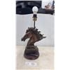 Image 1 : Bronze-Finish Horse Head Sculpture Table Lamp on Wooden Base- Approximately 21.5” Tall
