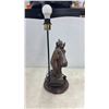 Image 2 : Bronze-Finish Horse Head Sculpture Table Lamp on Wooden Base- Approximately 21.5” Tall