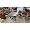 Image 2 : Vintage Round Expandable Wood Dining Table with 5 Upholstered Armchairs