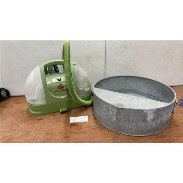 Bissell Little Green Portable Carpet and Upholstery Cleaner and Galvanized Metal Tub