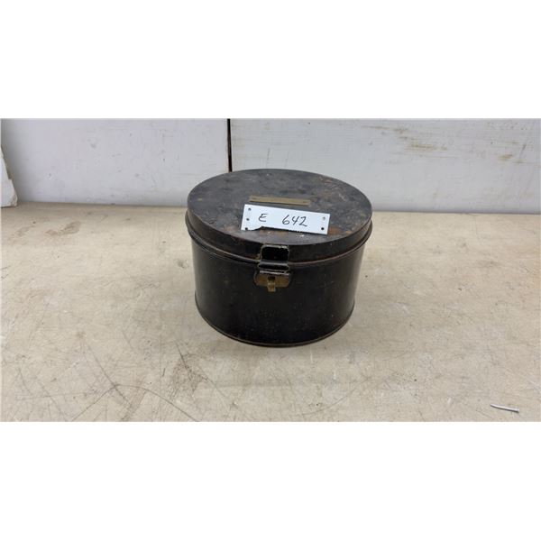 Vintage WW II Metal hat box with Brass Nameplate and Latch