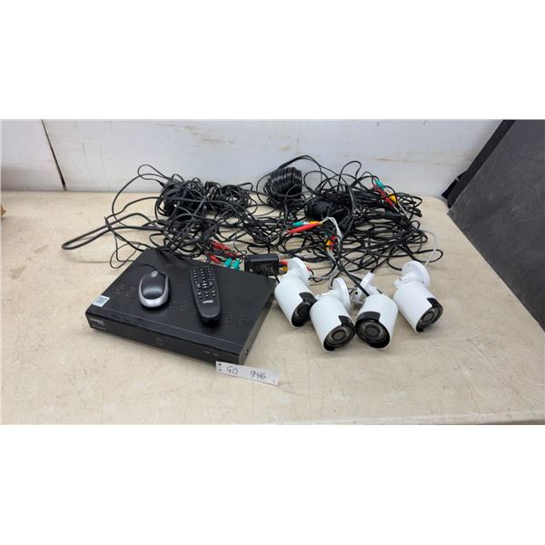 Wired Security System with Cameras, Mouse, Remote, Power Supply, and Cables