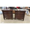 Image 1 : Pair of Dark Wood Nightstands Three-Drawer Fluted Columns with Ring Pulls, 30 × 18 1/2 × 30”