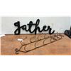 Image 1 : Black Cursive 3D Gather Wall Sign, 13 1/2 × 36” and Metal Hanging Wine Rack With Scrolled Ends