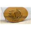 Image 5 : Vintage William Byrd 1975 Carved Wooden Oval Wall Plaque with Ship and Sails Relief, 20 × 27”