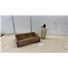 Image 1 : Vintage: Pepsi-Cola Wooden Beverage Crate 5 × 12 × 18” and Gold Colour Mesh-Wrapped Glass Seltzer