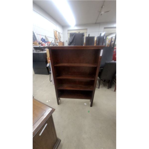 Dark Stained Wood Four-Shelf Open-Back Bookcase