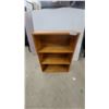 Image 1 : Wooden Open-Front Wedge-Shaped Bookcase with Three Shelves 33”×24”×10”