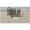 Image 1 : Vintage Mid-Century Aluminum Kitchen Canister Set, Shakers, and Glass Cruet With Horse Stopper