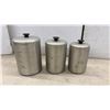 Image 3 : Vintage Mid-Century Aluminum Kitchen Canister Set, Shakers, and Glass Cruet With Horse Stopper