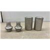 Image 6 : Vintage Mid-Century Aluminum Kitchen Canister Set, Shakers, and Glass Cruet With Horse Stopper