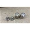 Image 7 : Vintage Mid-Century Aluminum Kitchen Canister Set, Shakers, and Glass Cruet With Horse Stopper