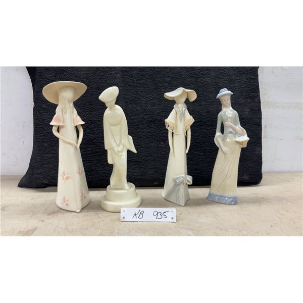Four Porcelain Figurines, 10” Tall