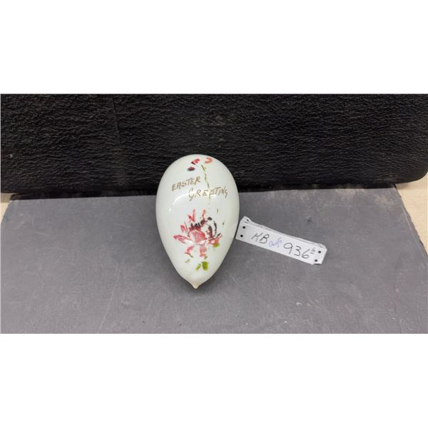 Vintage Blown Milk Glass Hand-Painted Easter Greeting Egg with Floral Design, Approximately 6 × 4”