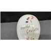 Image 4 : Vintage Blown Milk Glass Hand-Painted Easter Greeting Egg with Floral Design, Approximately 6 × 4”