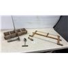 Image 1 : Vintage Wooden Tool Caddy, Hand Trowel, Hand Drill, Bow Saw