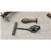Image 6 : Vintage Wooden Tool Caddy, Hand Trowel, Hand Drill, Bow Saw
