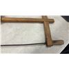 Image 9 : Vintage Wooden Tool Caddy, Hand Trowel, Hand Drill, Bow Saw