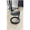 Image 11 : Wrought Iron and Rattan Display, 3-Tiered Stand, 28 × 16” with Glass Shelves, Wall Decor, and