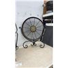 Image 3 : Wrought Iron and Rattan Display, 3-Tiered Stand, 28 × 16” with Glass Shelves, Wall Decor, and