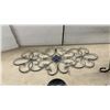 Image 6 : Wrought Iron and Rattan Display, 3-Tiered Stand, 28 × 16” with Glass Shelves, Wall Decor, and