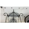 Image 8 : Wrought Iron and Rattan Display, 3-Tiered Stand, 28 × 16” with Glass Shelves, Wall Decor, and