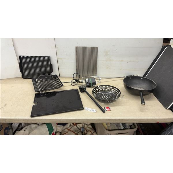BBQ Supplies: Grill Accessories: Rotisserie Spit, Wok, Grill Baskets, Griddle