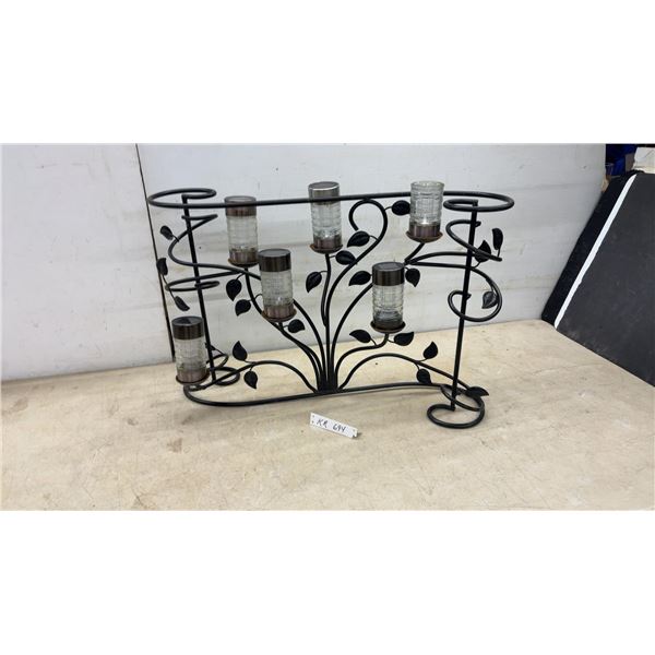 Wrought Iron and Glass Solar-Powered Garden Lights, 6 Piece Set, Approximately 18 × 27”