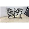 Image 1 : Wrought Iron and Glass Solar-Powered Garden Lights, 6 Piece Set, Approximately 18 × 27”