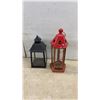 Image 6 : Assorted Lanterns and Hanging Baskets: (2) Metal Hanging Baskets, (1) Black Solar Lantern