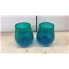Image 2 : Assorted Glass and Ceramic Vases and Planters: Red and White Swirl Vase, 3 Blue Crackle Glass Vases